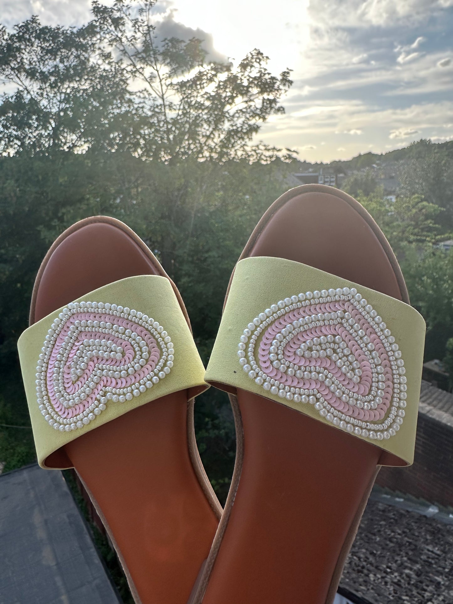 Handcrafted Yellow Flats with Pearl embroidery