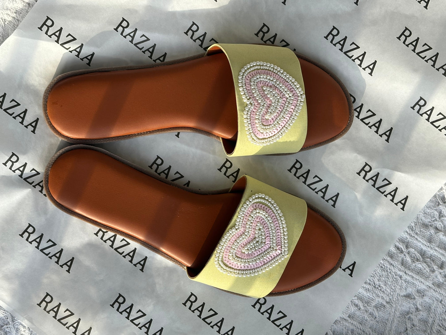 Handcrafted Yellow Flats with Pearl embroidery