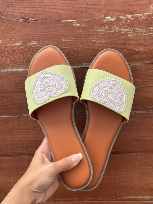 Handcrafted Yellow Flats with Pearl embroidery
